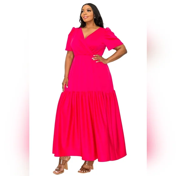 NEW NWOT LIVD Apparel Plus Size Joli Surplice Neck Dress Color Fuchsia Size 3X - Picture 3 of 6